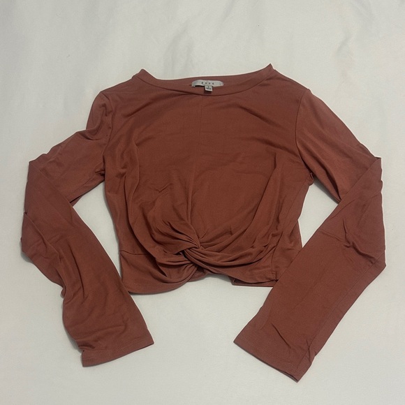 gaze Tops - Gaze Long Sleeve Twist Front Crop Top Mauve
